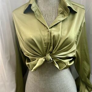Love Tree Sage Satin Blouse